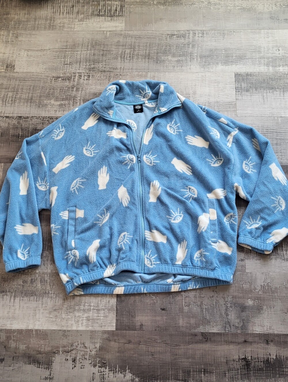Pacsun Womens Size Medium Fleece Full Zip Cozy Jacket Oversized Eye Hand Blue